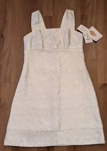 Mini Vestido Vintage Nuevo con Etiquetas Jessica McClintock Hecho en EE. UU. Blanco Metálico Correa Ancha  - Imagen 1 de 13
