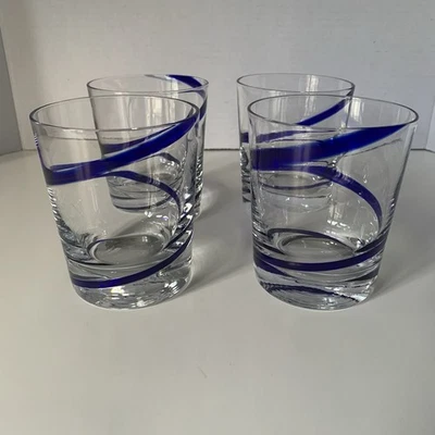 Pier 1 Swirline Double Old Fashioned Glasses Cobalt Blue Swirl Set of 4 - Image 1 of 4