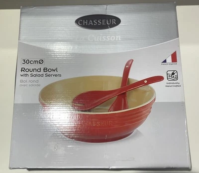 Chasseur La Cuisson Round Bowl With Salad Server Set - Red - Image 1 of 4