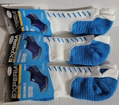 3 pares de calcetines acolchados Thorlos Experia XCTU para hombre sin mostrar pestaña trasera XL azul/blanco nuevos con etiquetas Foto 1 de 3