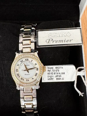 Женские часы Seiko SXD774 Premier перламутровый циферблат 48 бриллиантов двухцветные $895 - Изображение 1 из 4