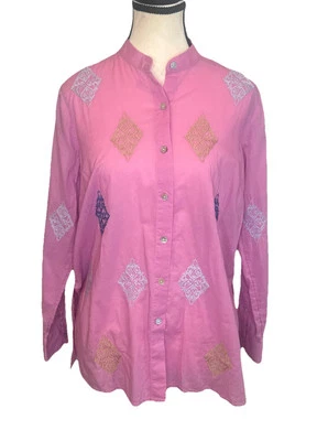 J Jill Top Mujer ROSA Abotonada Bordada Boho Camisa Abotonada Talla XS Pequeña Foto 1 de 4
