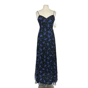 Vintage 90s Y2K Prom Fairy Goth Dress S Black Purple Glitter Floral Mesh Gown - Picture 1 of 13