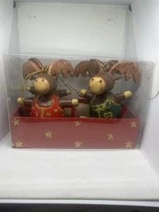 Holzelch mit Lederohren Weihnachtsschmuck Handarbeit. 4er Set. - Bild 1 von 10