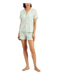 CHARTER CLUB Womens Green Short Sleeve Button Up Top Lounge Pants Knit Pajamas M - Picture 1 of 3