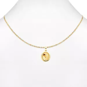 14k Yellow Real Gold Baptism 1st First Communion Small Pendant Charm With Chain - Picture 1 of 4