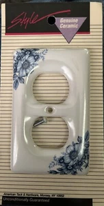 American Tack & Hardware Outlet Plate Cover Ceramic Blue Flowers NOS Vintage P3 - Picture 1 of 2