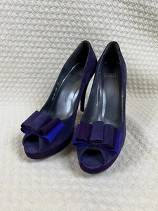 Stuart Weitzman Peep Toe Heels Moda Suede Platform Bow | New No Box | Size 10 - Picture 1 of 13