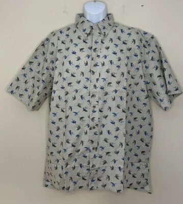 Camisa de Pesca Redington Para Hombre Algodón Manga Corta Verde Azul Mosca Pez NUEVA Talla L Foto 1 de 4