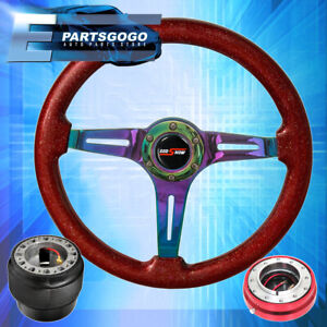 Metallic Red Neo Chrome Steering Wheel Red Slim Quick Release For 89-05 Eclipse