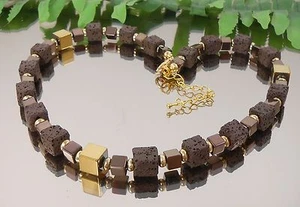 LAVA Würfelkette Braun + Hämatit Würfel in Gold + Braun / O/A/K - Bild 1 von 5