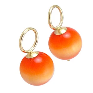 14k Yellow Gold Natural Orange Cats Eye Stone Charms 10mm - Picture 1 of 3