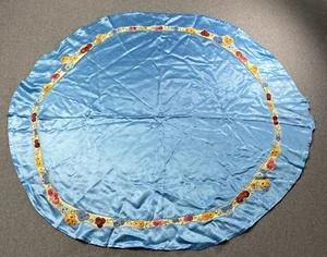 Vintage Satin bestickt blau runde Tischdecke 36" Durchmesser - Bild 1 von 5