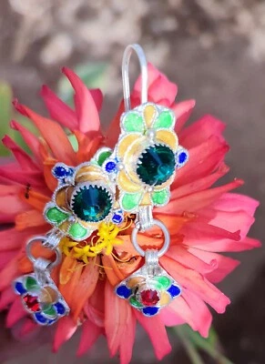 Morocco sterling silver earrings ,  beads,enamel earrings. Berber  jewelry - image 1 of 3