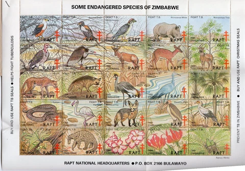 Zimbabwe 1988 Christmas Seals, Endangered Species, unused Cover