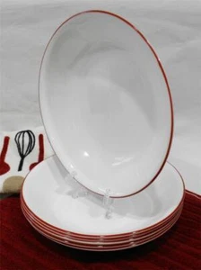 ❤️ 6 Corelle RED RIM 20-oz PASTA BOWLS 8.5" Shallow Coupe Soup Salad Meal Entree - Picture 1 of 6