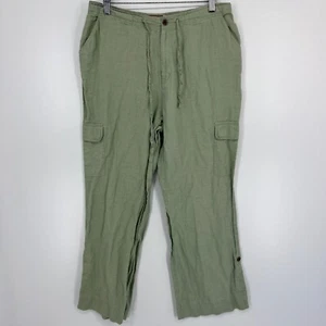 Caribbean Joe Linen Pants Women's Size 12 Beige Cargo Pockets Straight Relaxed - Picture 1 of 8