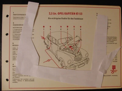 Shell Schmierplan 2,5 Ltr. OPEL Kapitän 47 / 53 Schmieranweisung Serviceplan 59 - Bild 1 von 2
