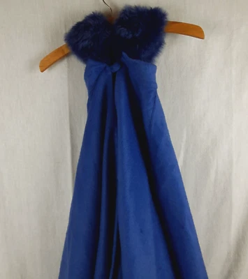 Capa Lanart 100% pura alpaca bebé con cuello de piel ribete azul índigo púrpura Foto 1 de 4