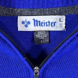 Maglione Meister Leif blu nordico Fair Isle misto lana 1/4 zip pullover uomo L - Foto 1 di 8