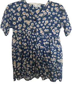 ZARA Girls Easter Dress Blue White Daisy Sz 8 Flower Print Spring Summer Pockets - Picture 1 of 9