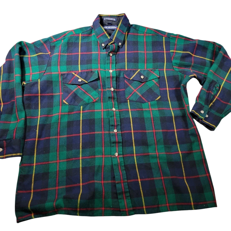 Винтажная мужская рубашка Van Heusen XL на пуговицах 100% акриловая фланель чек вестерн - Изображение 1 из 4