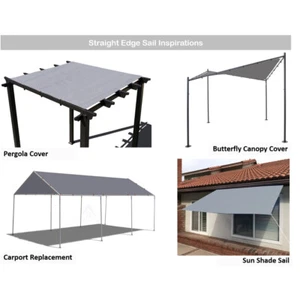 Breathable Straight Edge Sun Shade Sail, 90% Pergola Canopy Cover Grommet Grey - Picture 1 of 6