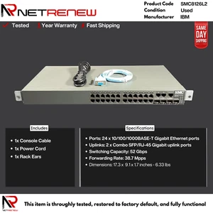 IBM SMC8126L2 26 Port Layer 2 Managed Switch 24x 1 GE + 2x SFP GE - Picture 1 of 1