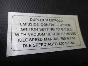 1970 Jaguar E-Type duplex manifold idle speed ignition timing plaque sticker - Picture 1 of 1