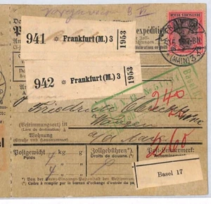 GERMANY Parcel Post Form 80m GERMANIA Frankfurt 1913 Switzerland Basel YV398 - Picture 1 of 14