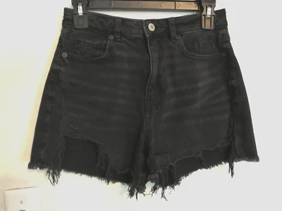 American Eagle Womens Mom Shorts 2 Black Comfort Stretch Waistband Distressed - Image 1 of 4