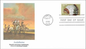 Tocado histórico nativo americano Assiniboine EE. UU. Fleetwood FDC 1990 - Imagen 1 de 1