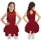 Kids Girls Skirts Contemporary Dress Shiny Leotard Patchwork Halter Neck Mesh