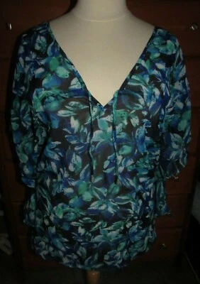 Jaclyn Smith женщин M синий шифоновое плавать прикрыть EUC цветочный галстук V шеи Beach - Изображение 1 из 4