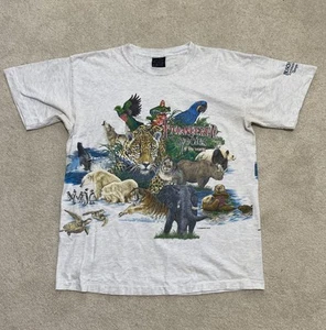 T-shirt vintage Habitat specie in via di estinzione zoo animali natura DOP punto singolo L - Foto 1 di 14