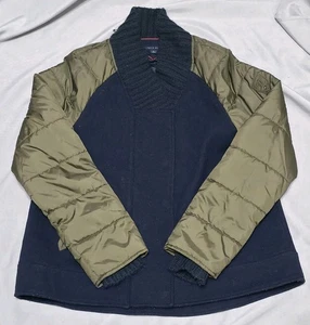 Tommy Hilfiger Damen Jacke Medium Wollmischung Navy Grün Pufferärmel Varsity - Bild 1 von 15