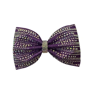 New Large Purple Glitter Cheer Bow Rhinestone Tailless Competition Hair Bow - Picture 1 of 2