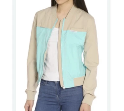 Члены только куртка женщин размер M бежевый синий цвет блок бейсбол повседневный классический - Изображение 1 из 4