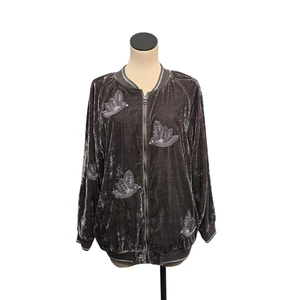 Hei Hei Jacket Womens Small Velvet Embroidered Bird Bomber Zip Up Anthropologie - Picture 1 of 11