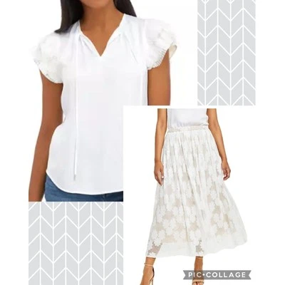 NUEVO CON ETIQUETAS Anne Klein Falda y Top Blanco Encaje Plisado Maxi Falda y Blanco Satinado Top L XL Foto 1 de 4