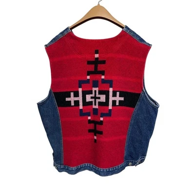 Vintage Pendleton Originals Plus Denim Vest Wool Back Aztec Tribal Jean Vest 2X - Image 1 of 4