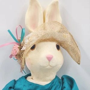 Bambola coniglietto coniglio cotone vestito blu con tessuto a rete e cappello floreale alta 16" - Foto 1 di 7
