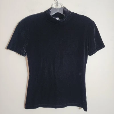 Victoria's Secret black plush velvet short sleeve mock turtleneck top woman sz S - Image 1 of 4