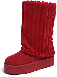 Women's Platform Fur Boots, Fuzzy Fleece Lined Ankle Booties, Anti-Slip  - Picture 1 of 30