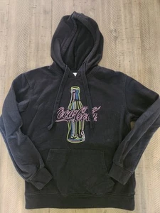 Coca-Cola Hoodie Women’s Small Black Coke Logo Bright Colored Fun Retro 90s - Picture 1 of 6