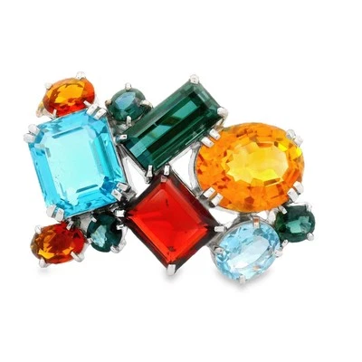 Broche colgante con piedras preciosas multicolores de oro blanco de 18k Foto 1 de 4