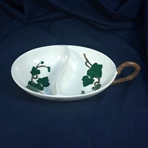 Metlox Poppytrail California Ivy Handled Divided Dish Green White USA 9" - Picture 1 of 4