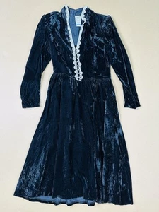 Vintage 80s Gunne Sax Velvet Renaissance Prairie Deep Pearl Dress Size 9 RARE - Picture 1 of 5
