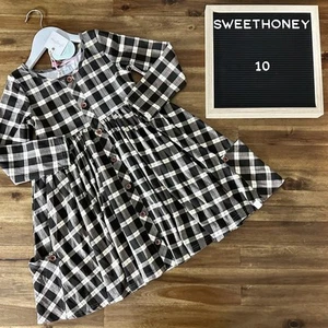 NWT SweetHoney Prim Dress Black Plaid Classic Girl Knit Long Sleeve Twirl Girls - Picture 1 of 7