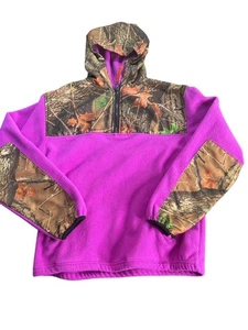 Trail Crest Pink Camo Fleece Pullover Jacket With Hood & Zipper Pockets Youth L - Picture 1 of 10